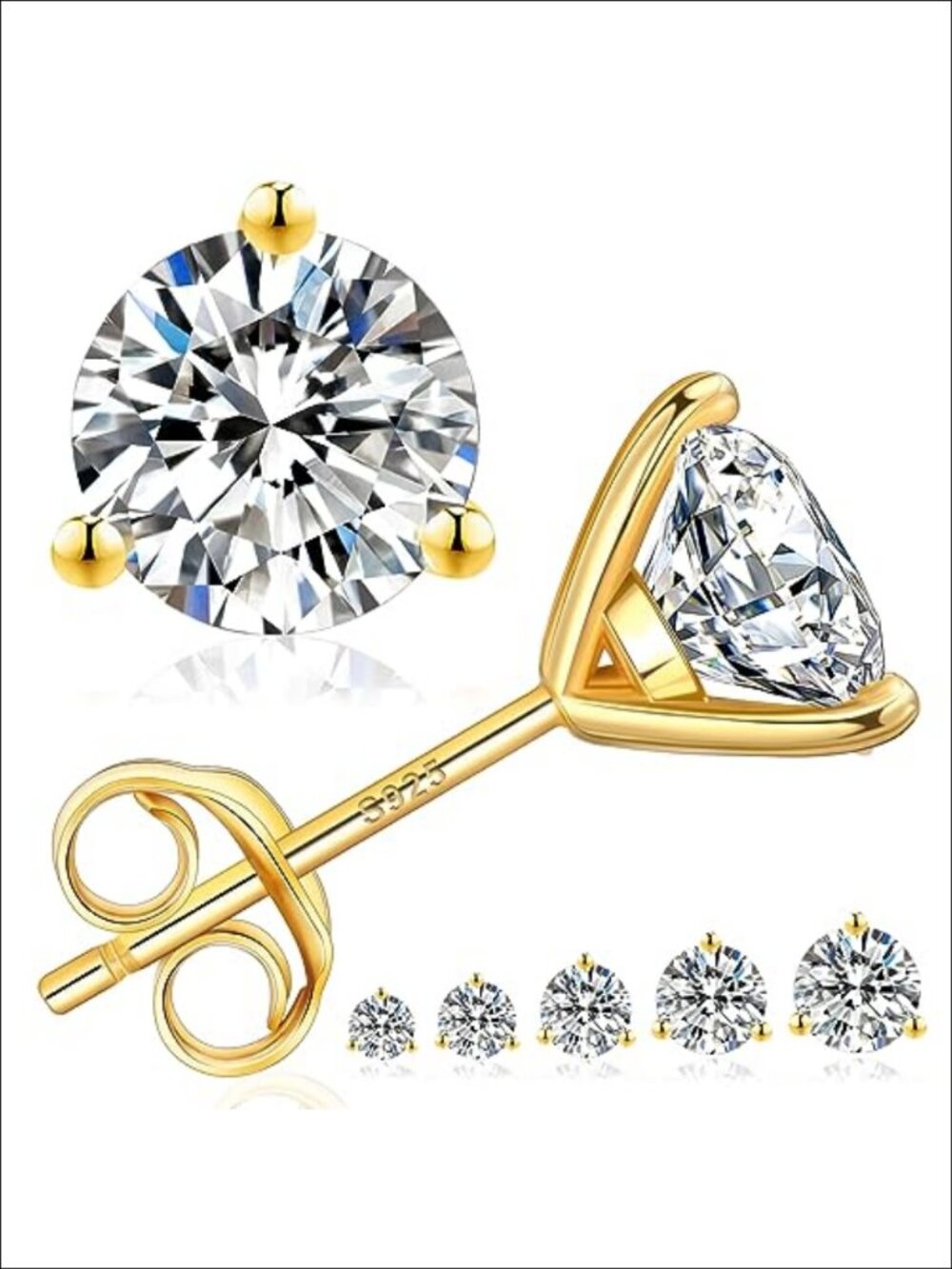 Moissanite Stud Earrings 14K White Gold Plated S925 Sterling Silver Friction